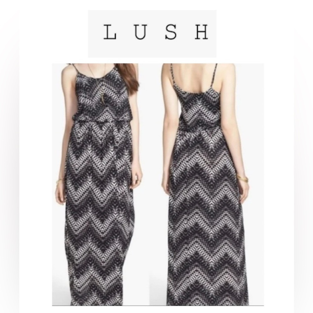 💥Lush Chevron Patterned Black and Tan Maxi Dress L